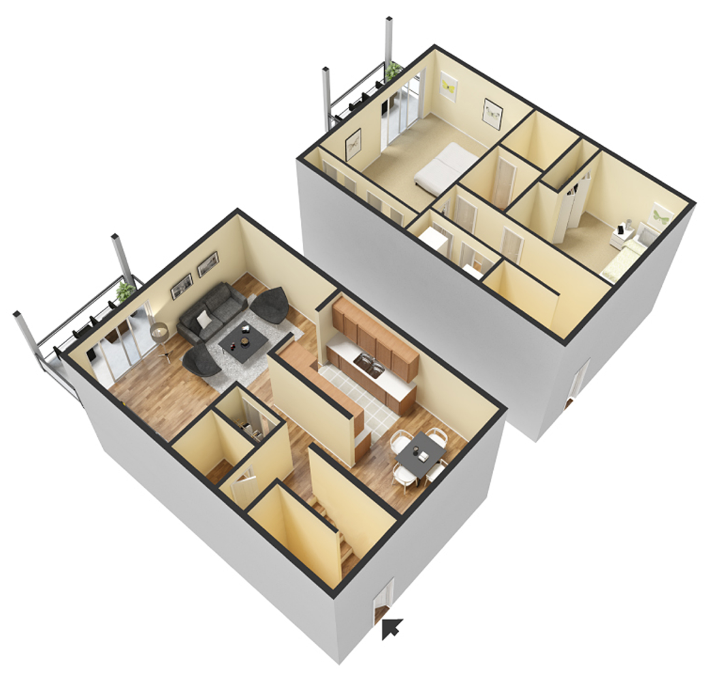 Floor plan for 2 beds, 1 bath, 1080 sqft